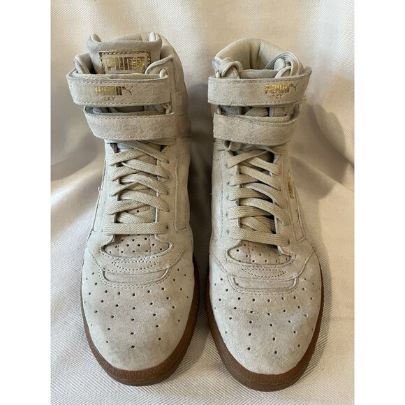 Puma Suede Old Skool 80’s High tops, Women Size‎ 6.5 Beige w/ Gold Puma - Picture 2 of 12